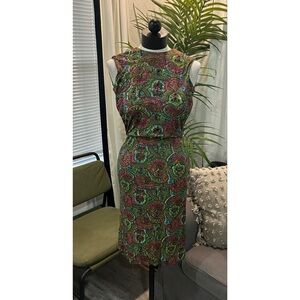 Vintage R.H. Stearns Co. Women's Knit Boat Neck Midi Dress Green Floral XS 60s